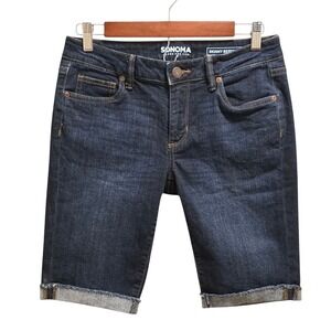 Sonoma Bermuda Jean Shorts 4 Dark Wash Cuffed Stretch Denim Mid Rise Casual